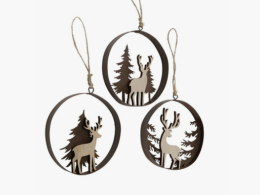 Set di decorazione Lovergreen con 3 pendenti rotondi a forma di cervo - Metallo / Legno
