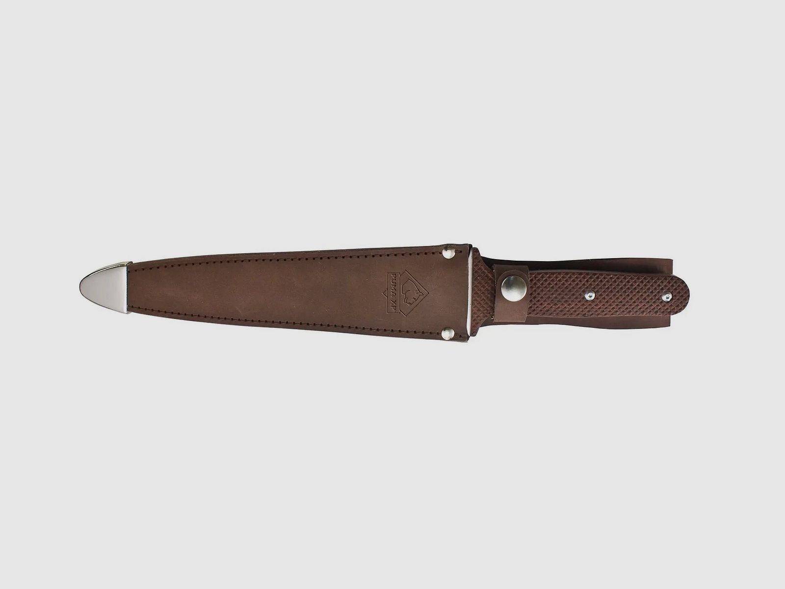 PUMA XP pig sticker 13, couteau de scalpe, pakkawood marron avec peau de poisson, étui en cuir