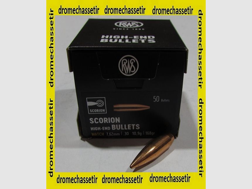 Box mit 50 Geschossen RWS Kal. 30 Durchmesser 0.308, SCORION MATCH HPBT 168 grains