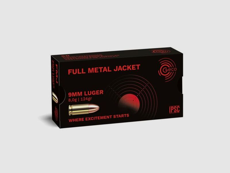 GECO Pistolenmunition 9mmLuger VM 124grs/8,0g 50 Stk SONDERPREIS ab 0,25/Stk