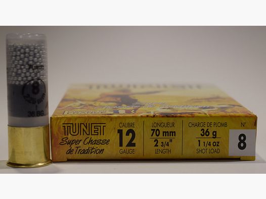 Box of 10 cartridges caliber 12/70 Tunet Super Tradition plb 8