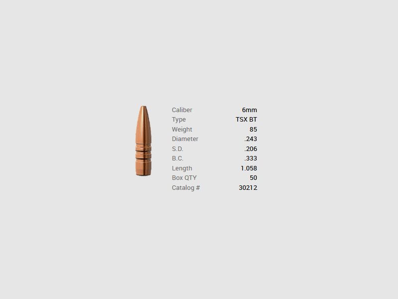 Barnes Geschoss 6mm/.243 85GR TSX BT 50 Stück