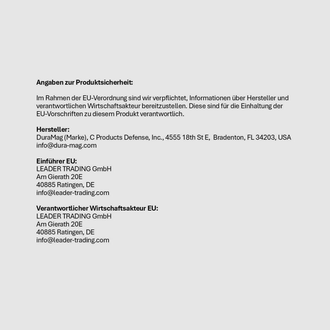 Duramag AR-15 9mm: Caricatore Duramag 10 colpi 9mmLuger acciaio, ad es. per Oberland Arms OA-15 PR M9 o simili.