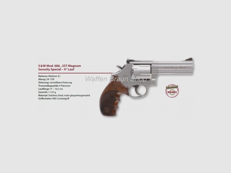 Smith & Wesson Mod 686 Security Special 4 Zoll .357 Magnum stainless matt