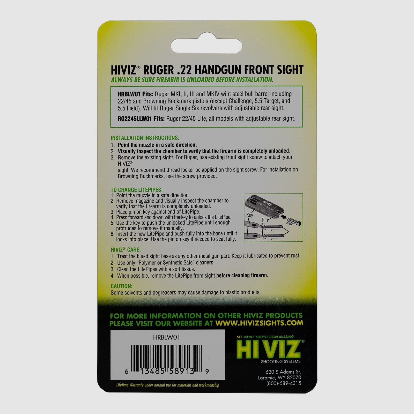 HIVIZ Korn f. Ruger Mark I-IV & Browning Fiber Optic - LiteWave