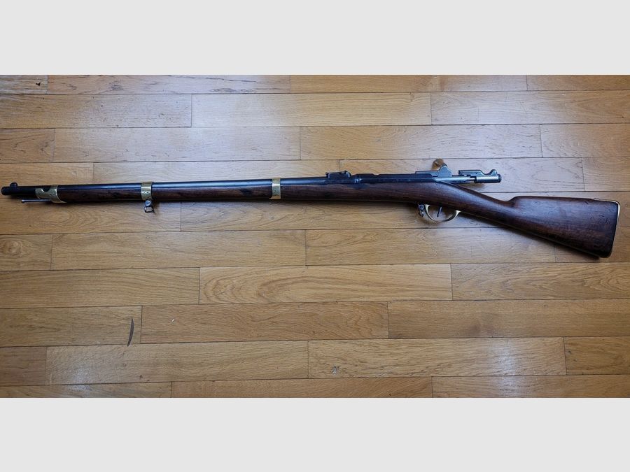 Schöne Gendarmerie-Repetierbüchse Gras 1874 – 11mm Gras – monomatrikulierter y c. seltener Bajonett mit Hülse 1874 -TBE, Bild 12 von 27