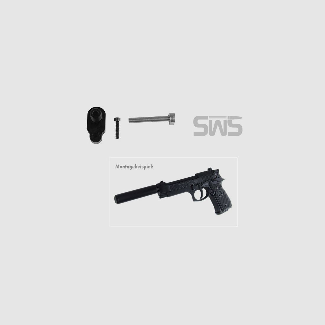 SchalldĂ¤mpferadapter fĂĽr CO2 Pistole Beretta M92 FS 1/2 Zoll UNF