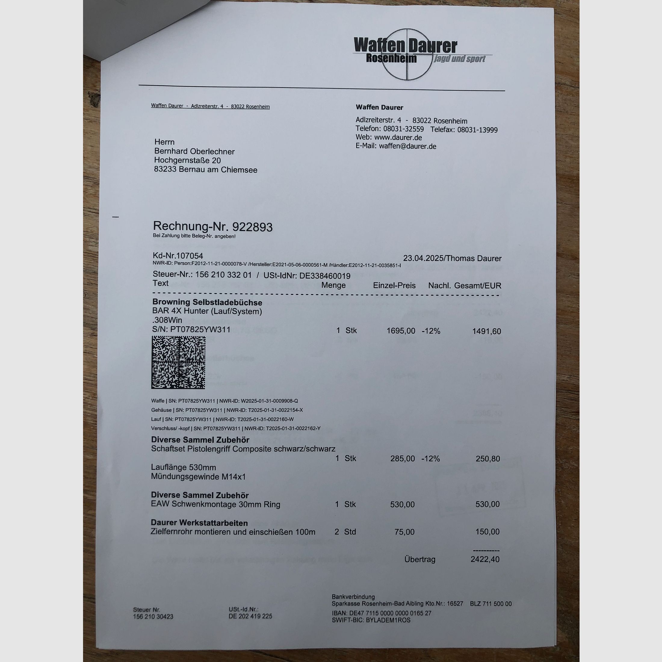 Wie neu, nur eingeschossen: Browning BAR 4x Hunter .308 mit DDOptics Drückjagdglas