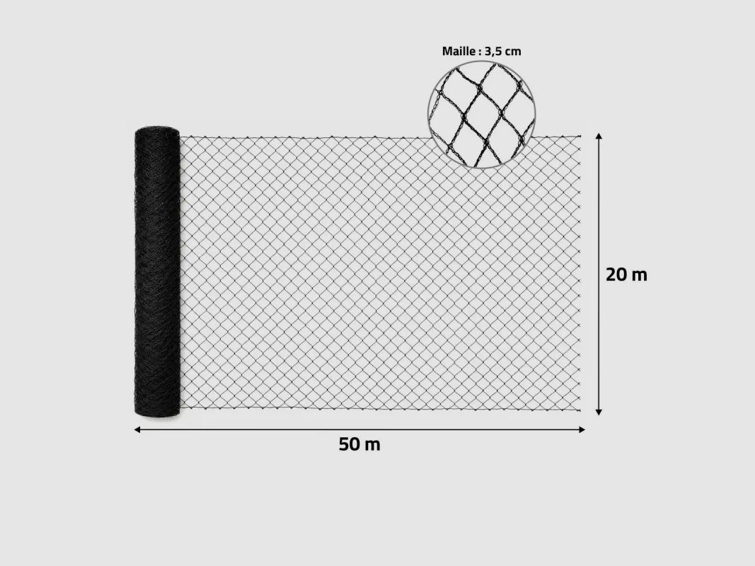 Filet de protection 20x50m à maille hexagonale 35mm - Noir, image 3 sur 3