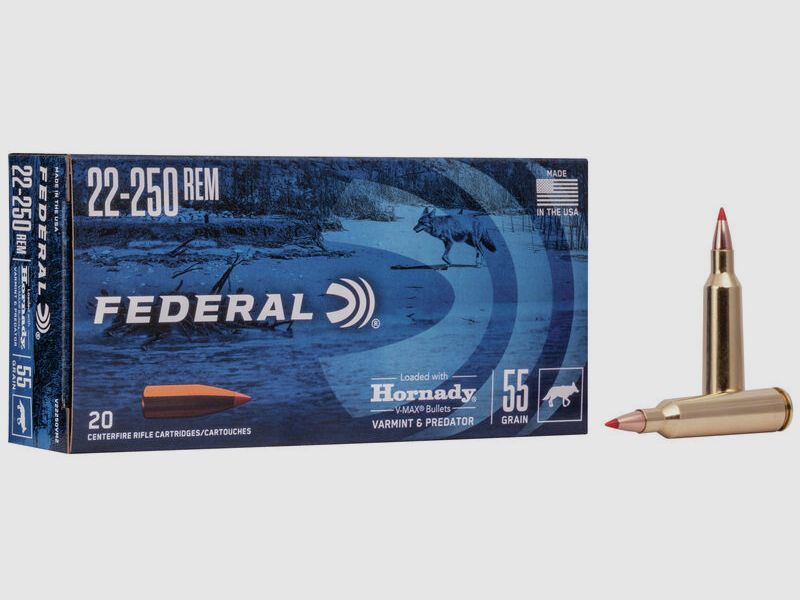 Federal Varmint & Predator .22-250 Rem. 55GR Hornady V-Max 20 cartuchos