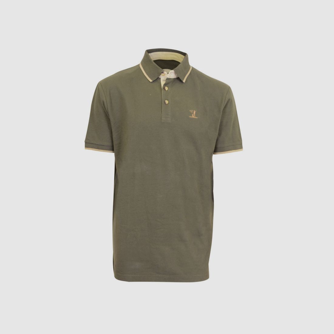 Hunting polo khaki embroidered wild boar piqué cotton S-3XL, image 1 of 3