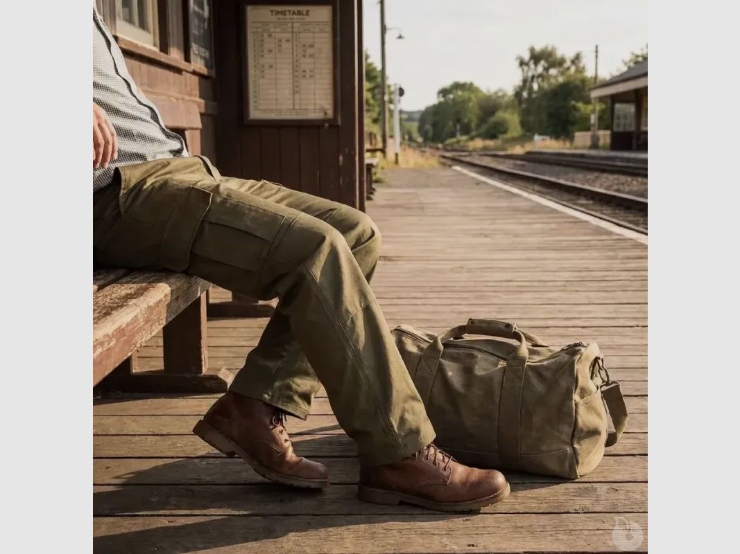 Herren Basic Kaki Polybaumwolle Hose mit 6 Taschen und verstärkten Knien, Bild 6 von 12