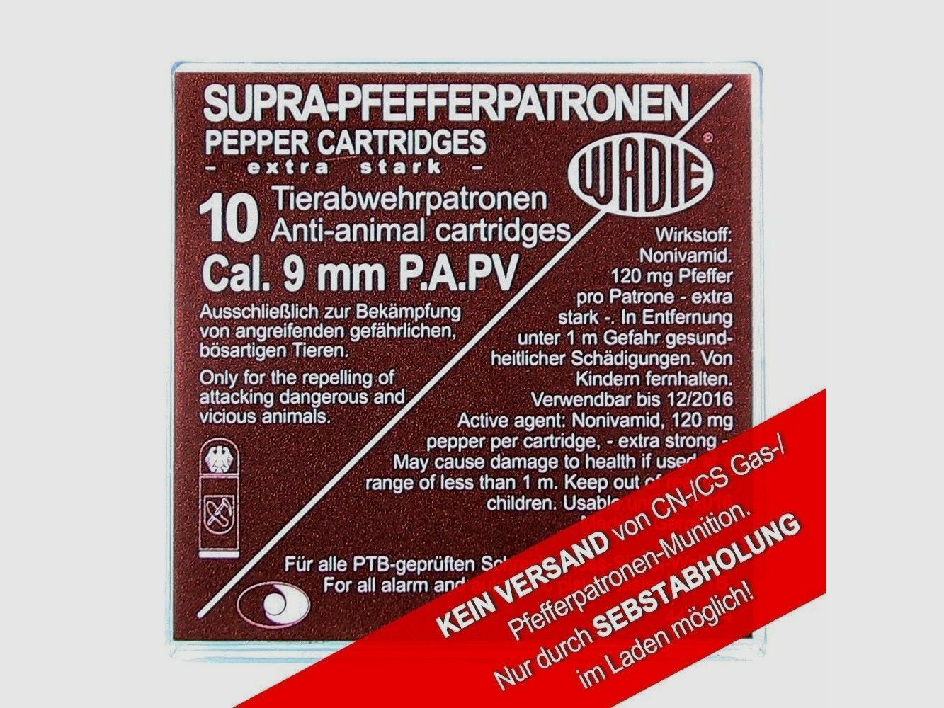 Wadie Supra Peperpatronen / Kal. 9 mm P.A. PV / 120 mg NV