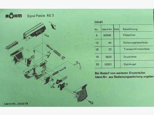 Pezzi di ricambio Röhm RG3 pistola a segnale RG3
