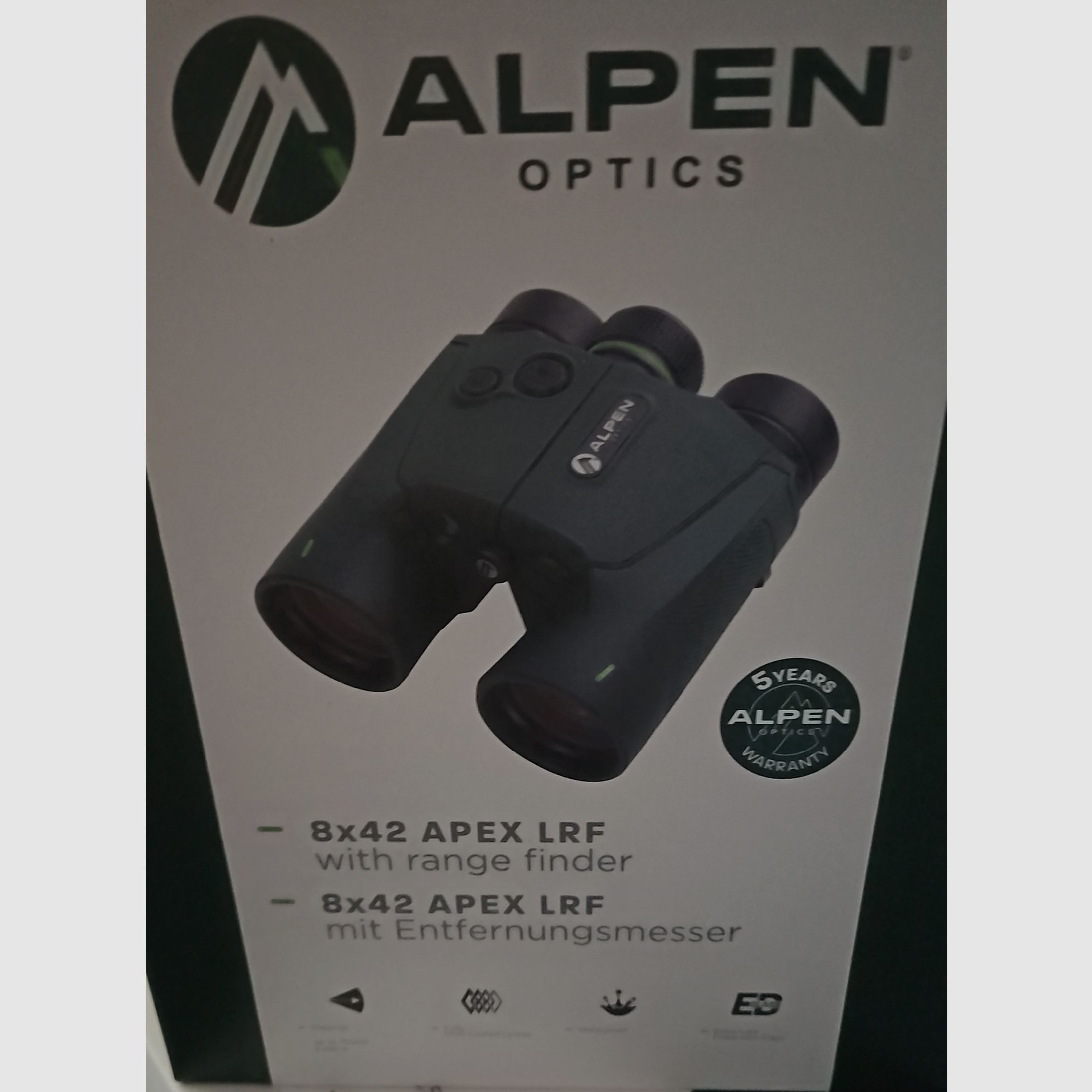 Alpen Optics Apex XP 8x42 LRF Fernglas mit Laser Entfernungsmesser (Range Finder) 