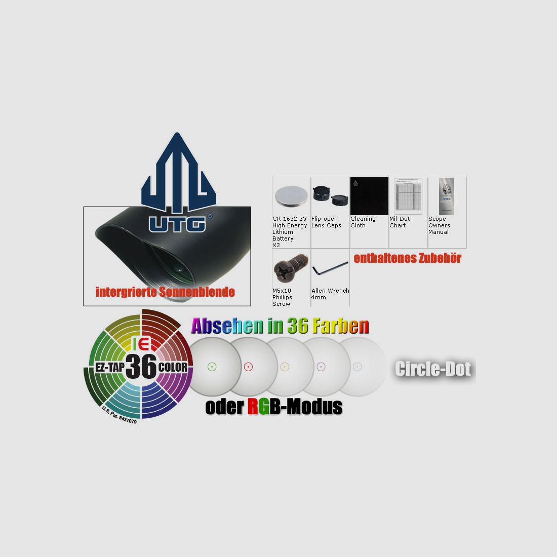 UTG Compact Prismatic 4X32 T4 Scope, 36-Color T-DOT Zielfernrohr, NEU & OVP