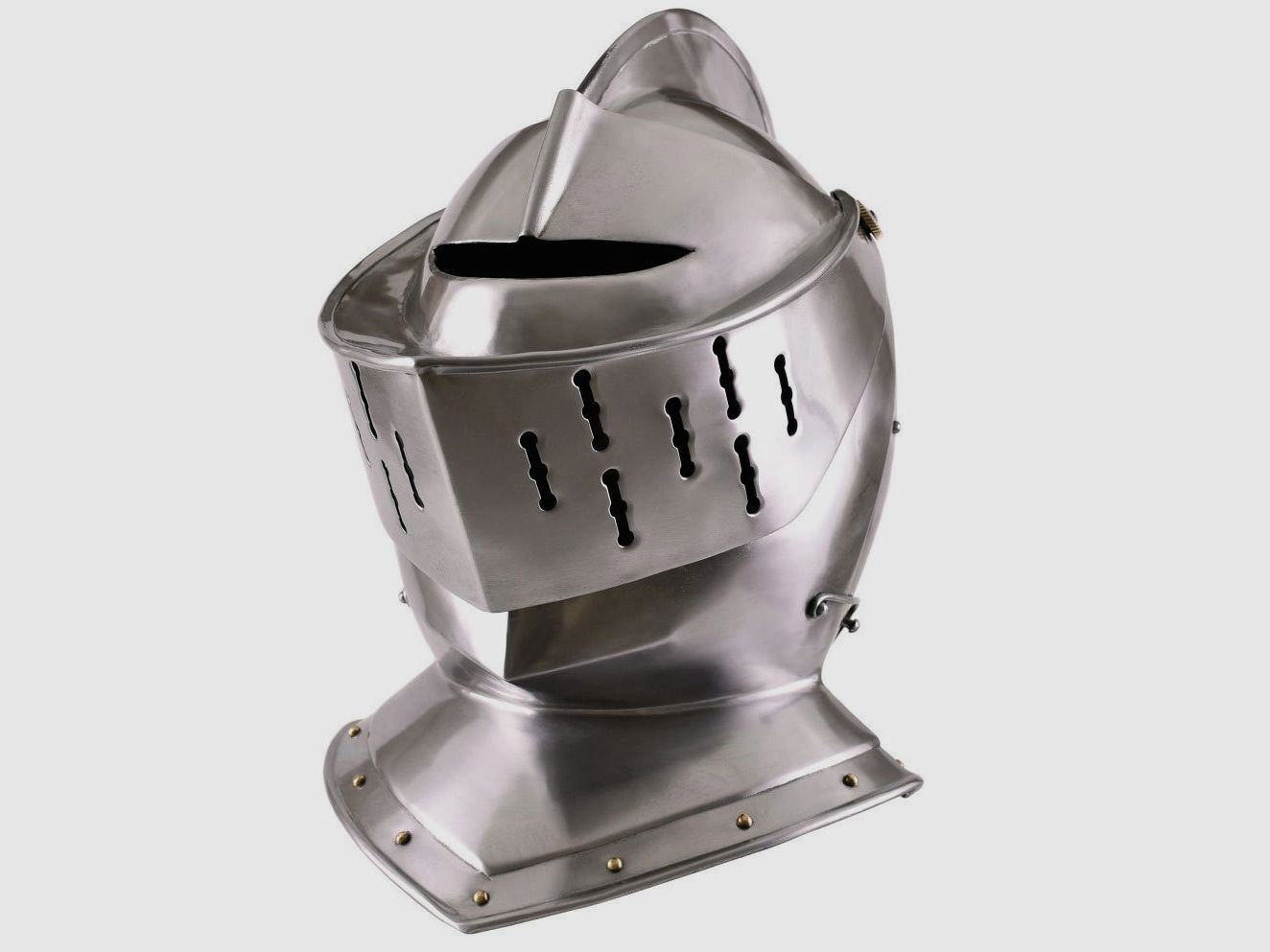 Armor helmet including leather lining and chin strap