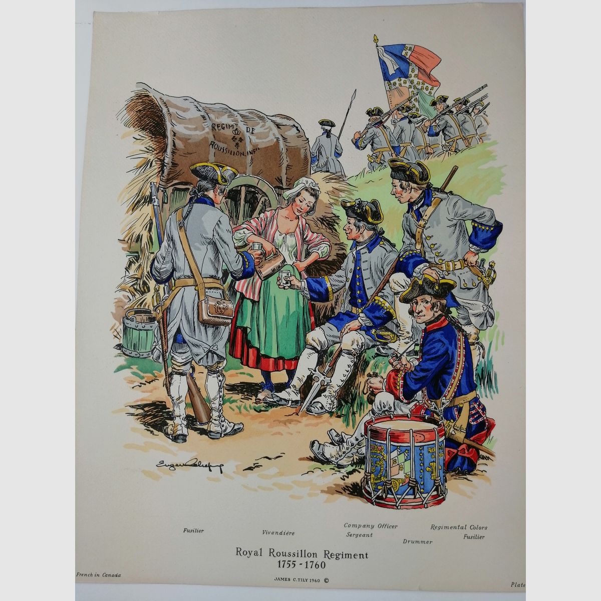 Osiem bardzo pięknych ręcznie kolorowanych ilustracji Armii Francuskiej w Kanadzie 1755 – 1760 – TBE, zdjęcie 1 z 11