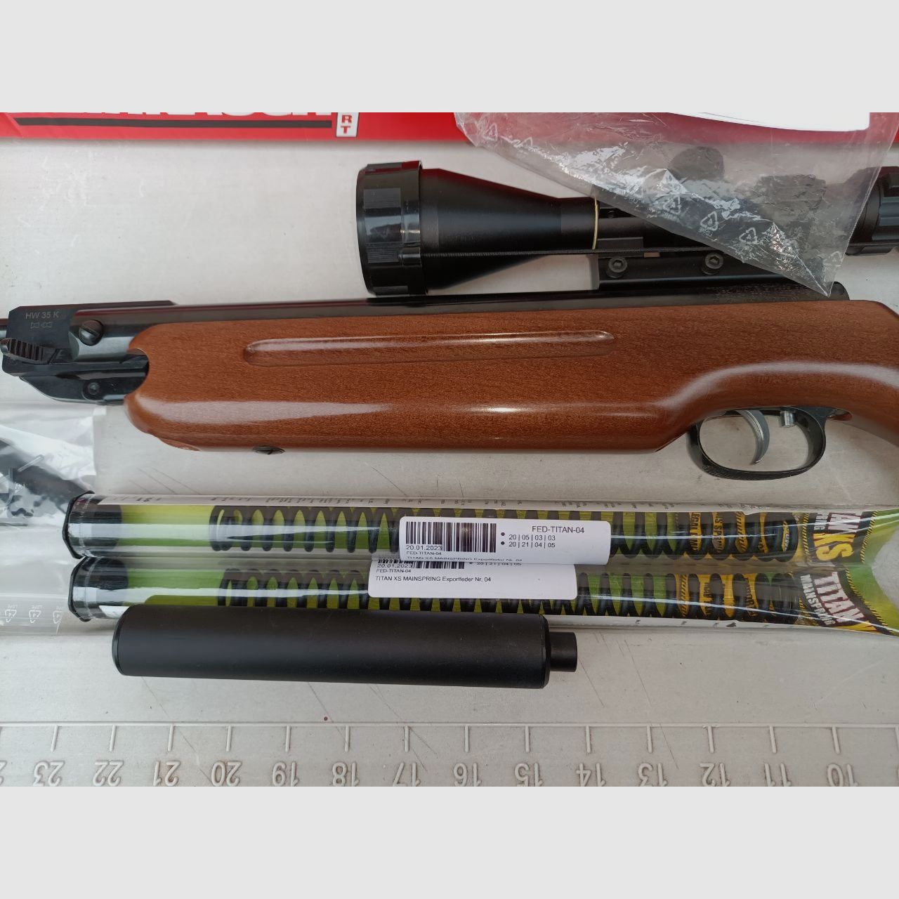 Luftgewehr Weihrauch HW 35 K Schalldämpfer Fernrohr Exportfeder