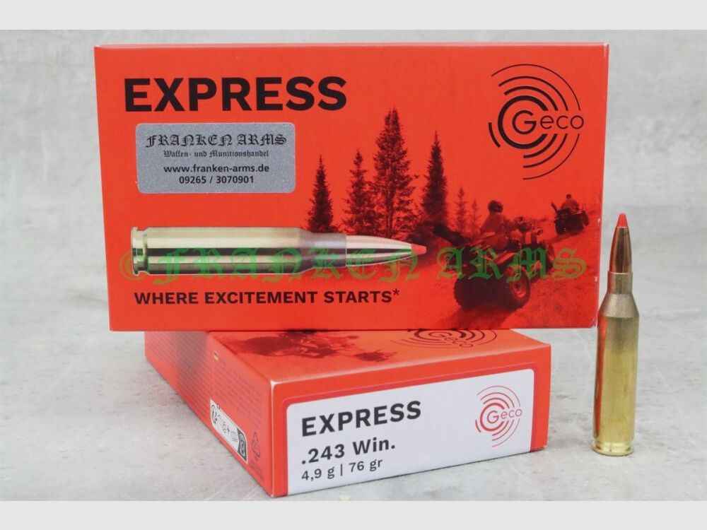 Geco Express .243 Win. 76gr. 4,9g 20 pièces prix dégressif
