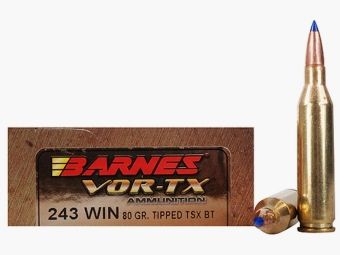 Barnes VOR-TX .243 Win. 80GR Tipped TSX Boat Tail 20 cartouches