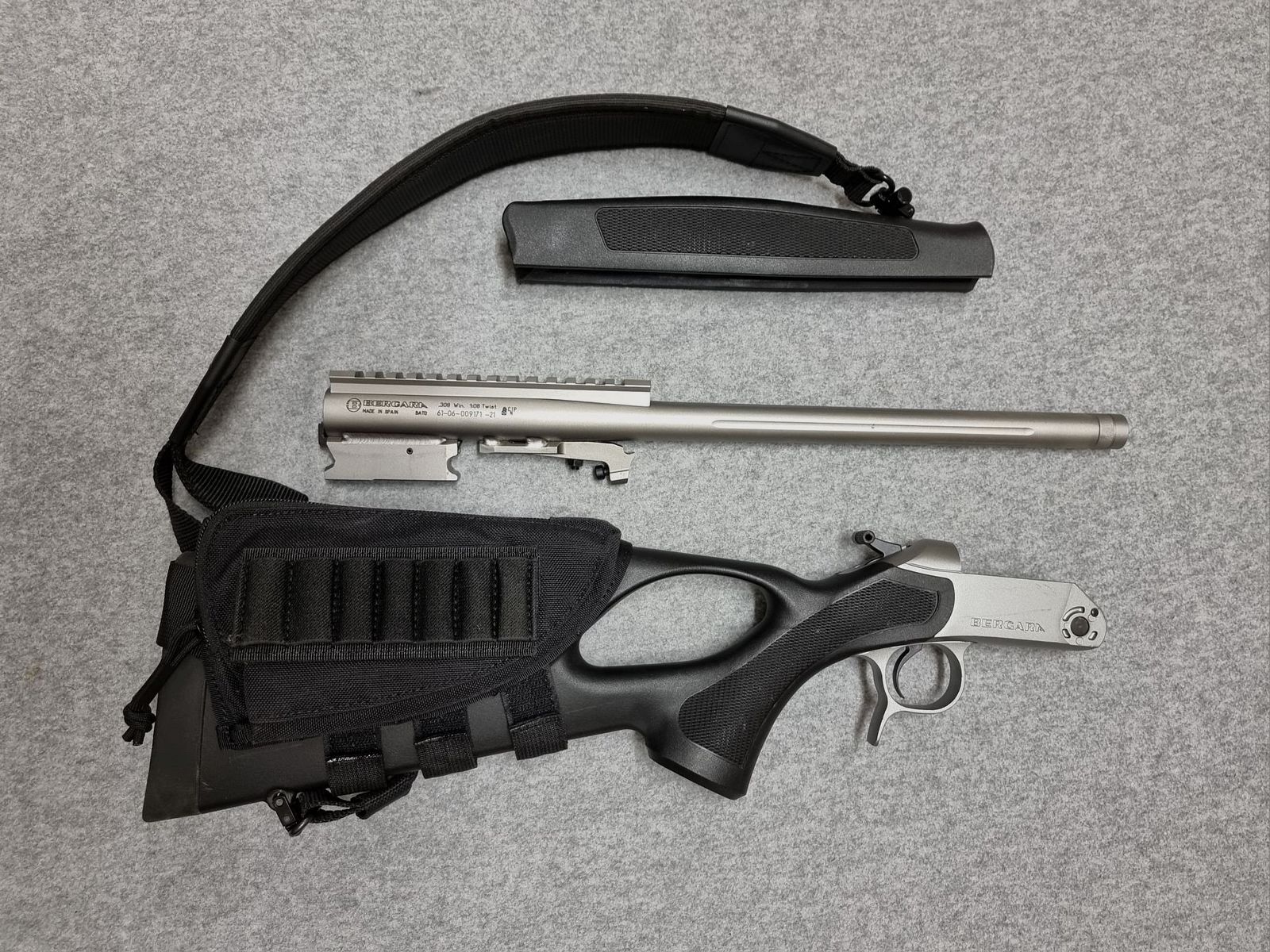 Bergara BA13 Stainless - .308 Winchester - Kipplaufbüchse - mit Stahlschiene, Neoprenriemen und Schafttasche