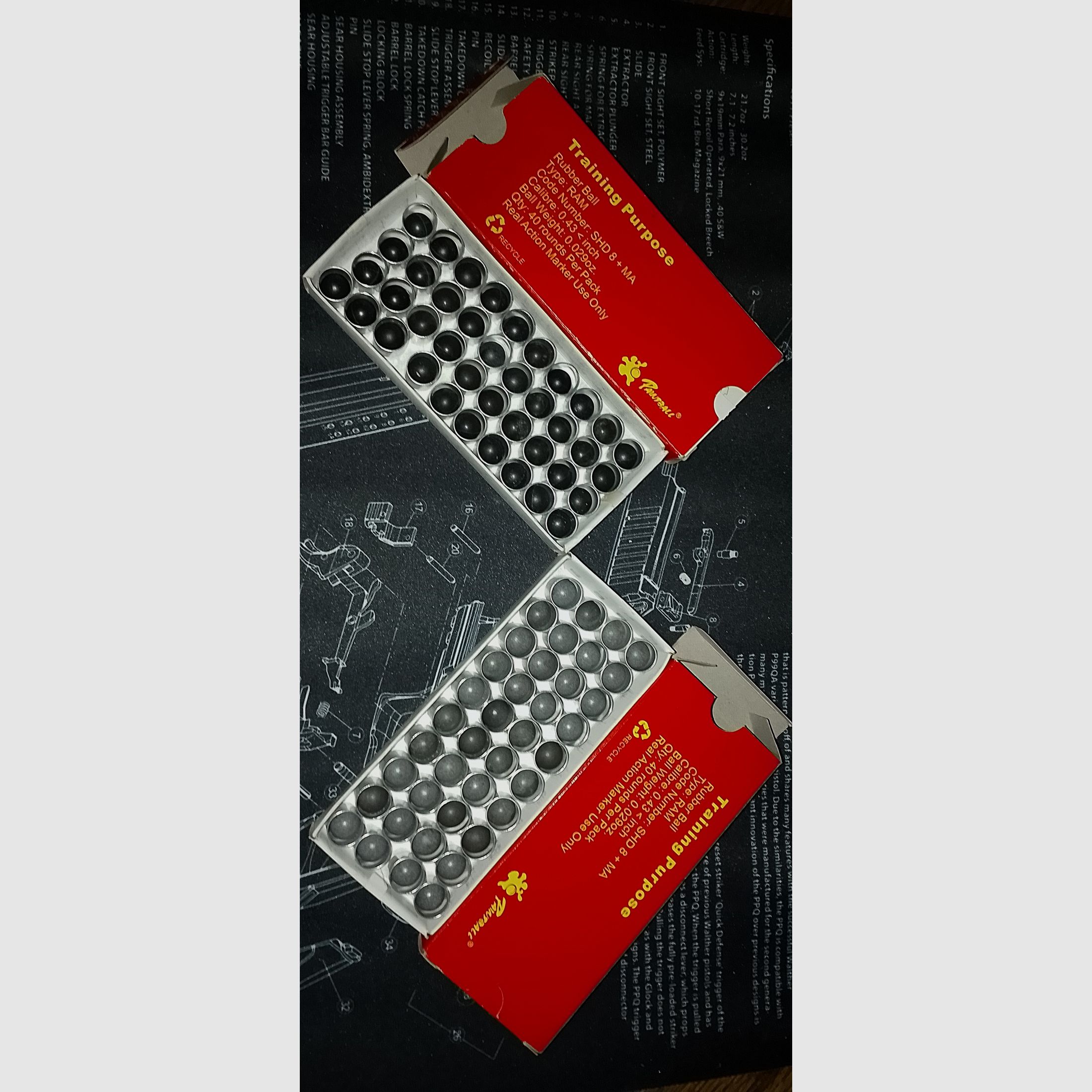 Umarex shd-8+ma .43 40 x Rubberballs + 40 x Polyballs für RAM mit Hülsen Auswurfhülsen R-Serie