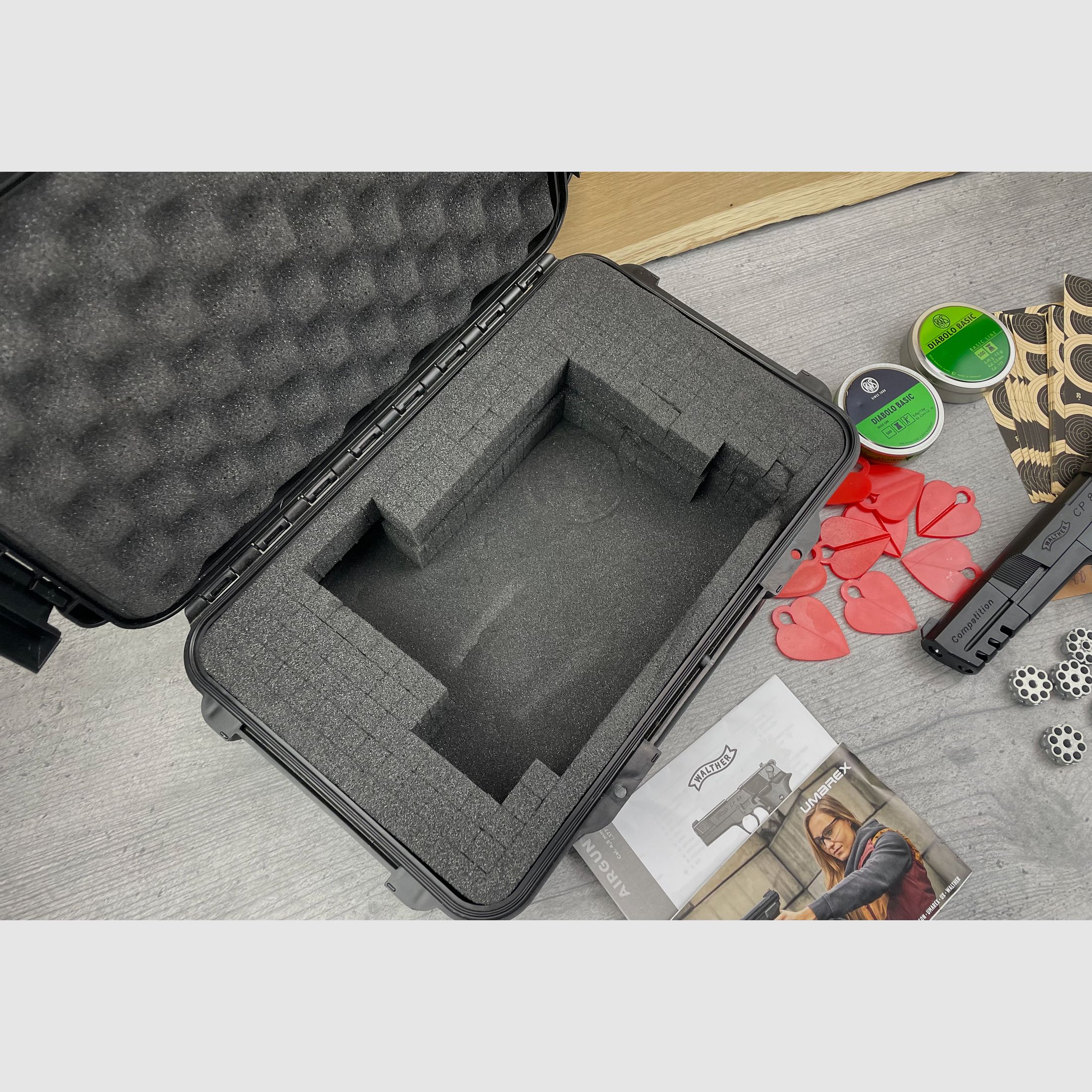 Umarex Walther CP88 CO2 Pistole 4,5mm Diabolo + 3 Kartuschen, Munition, Schießkarten & großer Koffer