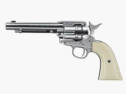 CO2 Revolver Colt Single Action Army SAA .45 5.5 Zoll Nickel Finish weiĂźe Griffschalen Kaliber 4,5 mm BB (P18)