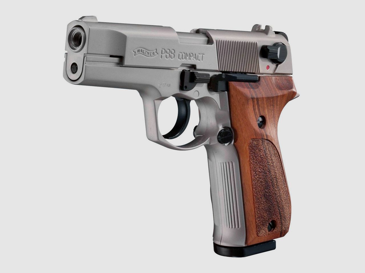 Schreckschuss Pistole Walther P88 Compact nickel Holzgriff Kaliber 9 mm P.A.K. (P18)+ 50 Schuss