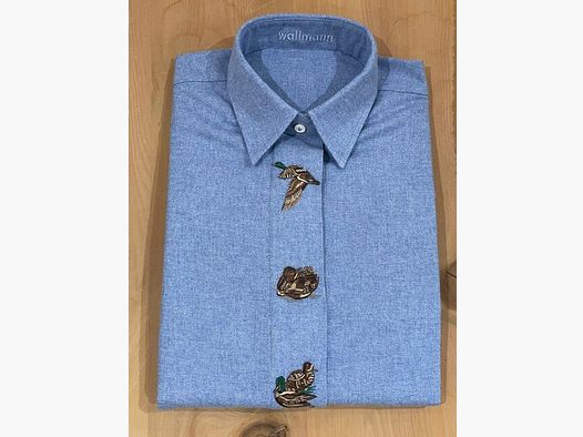 Wallmann Flanell-Bluse «Enten« in Hellblau
