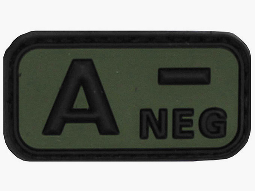 Klettabzeichen, schwarz/oliv, Blutgruppe "A NEG", 3D