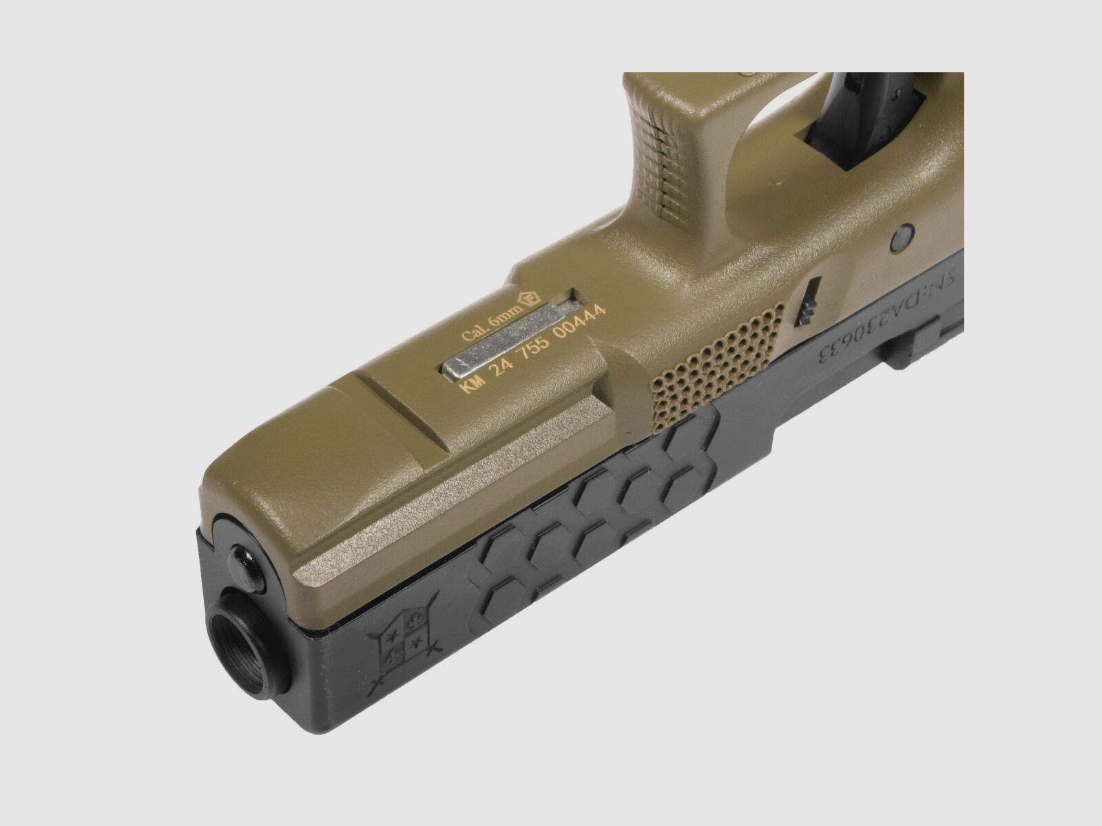 P03 GBB Airsoft Pistol with Grip Stippling in Olive | Delta Armory