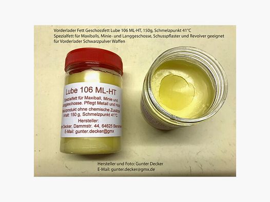Geschossfett Vorderlader Fett Lube 106 ML-HT 150g für Maxiball Minie Langgeschosse