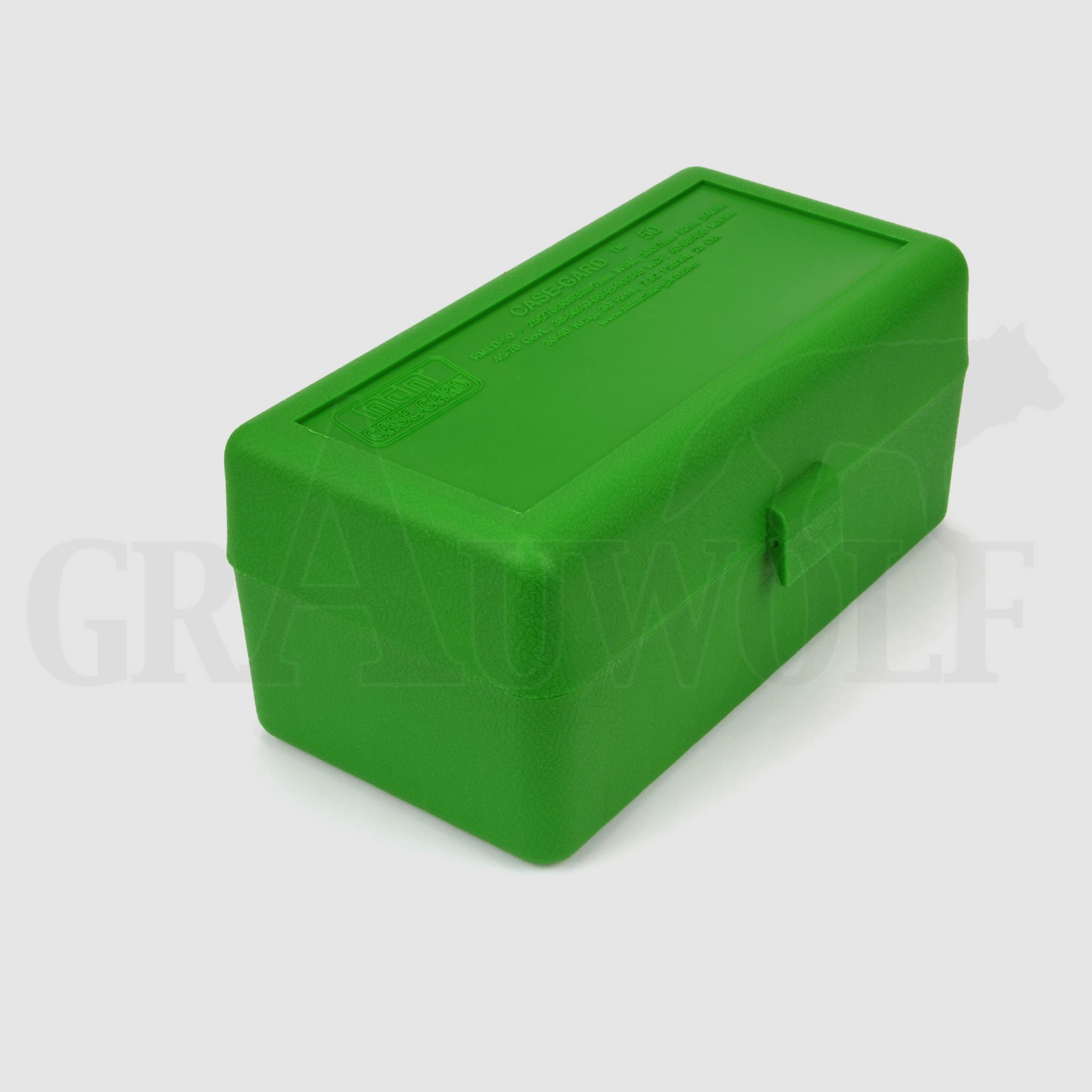 MTM Klappdeckelbox RMLD-50 grün für 50 Patronen: WSM, SAUM, 7,5 Schmidt-Rubin, 32-40