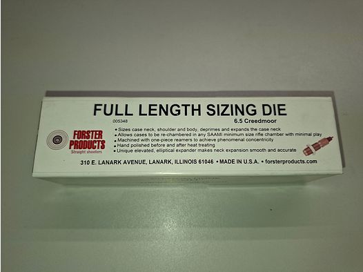 Forster Full Length Sizing Die Vollkalibriermatrize 6.5 Creedmoor mit Zündhütchen Ausstoßer