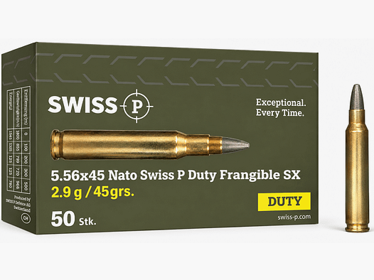 5.56×45 Nato Swiss P Duty Frangible SX 2.9g / 45grs. – 50 Stk.