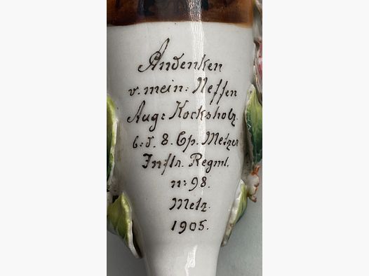 Pfeifenkopf und Reservistenbild, Reservistenpfeife, Porzellan, Reservisten, Rockholz 1905