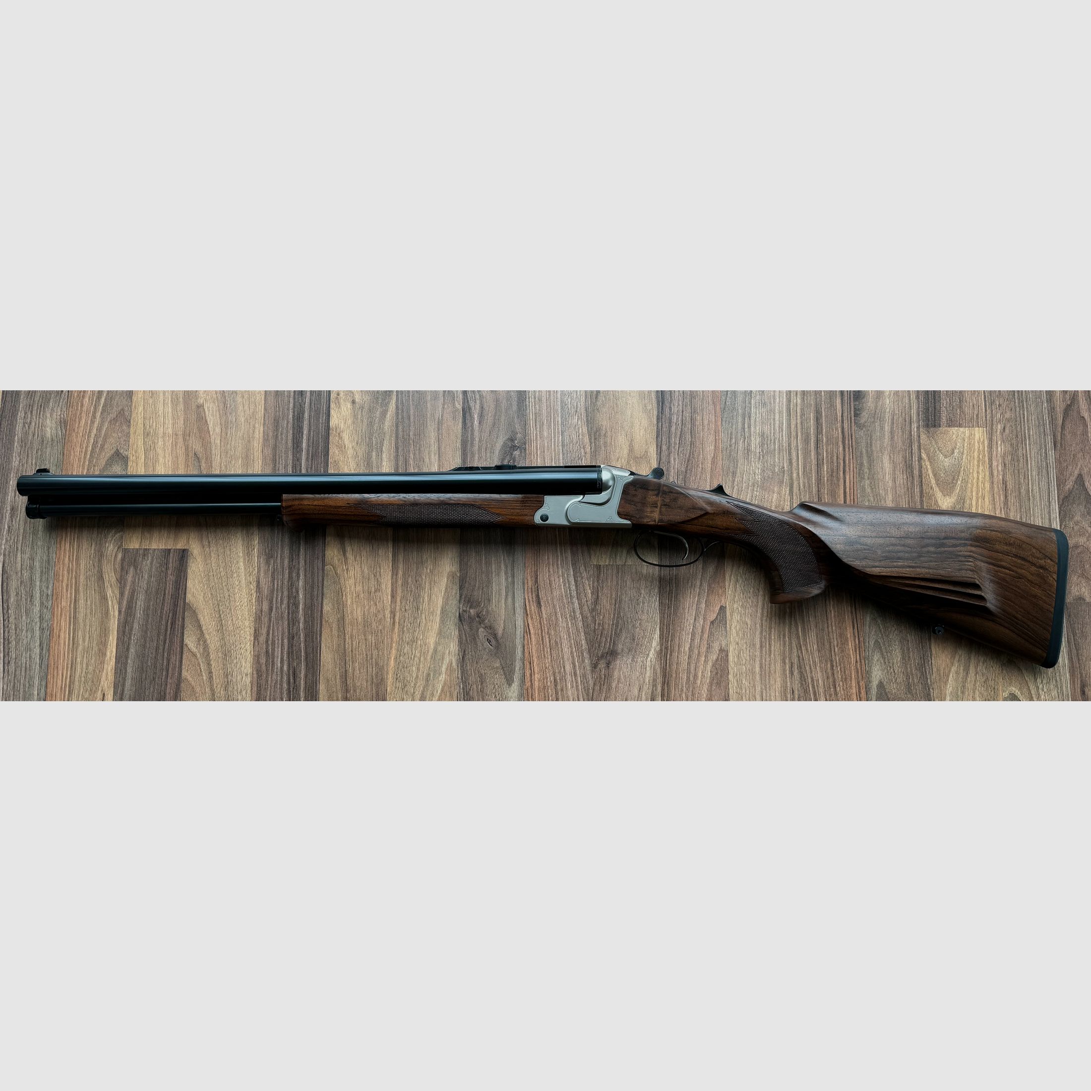 Drilling Krieghoff Optima 12/76, 12/76, 8x57 IRS , Rechtsschaft, Einabzug mit Rückstecher, Stahlbasküle vernickelt inkl. Standardgravur mit Randstich, Bild 2 von 2