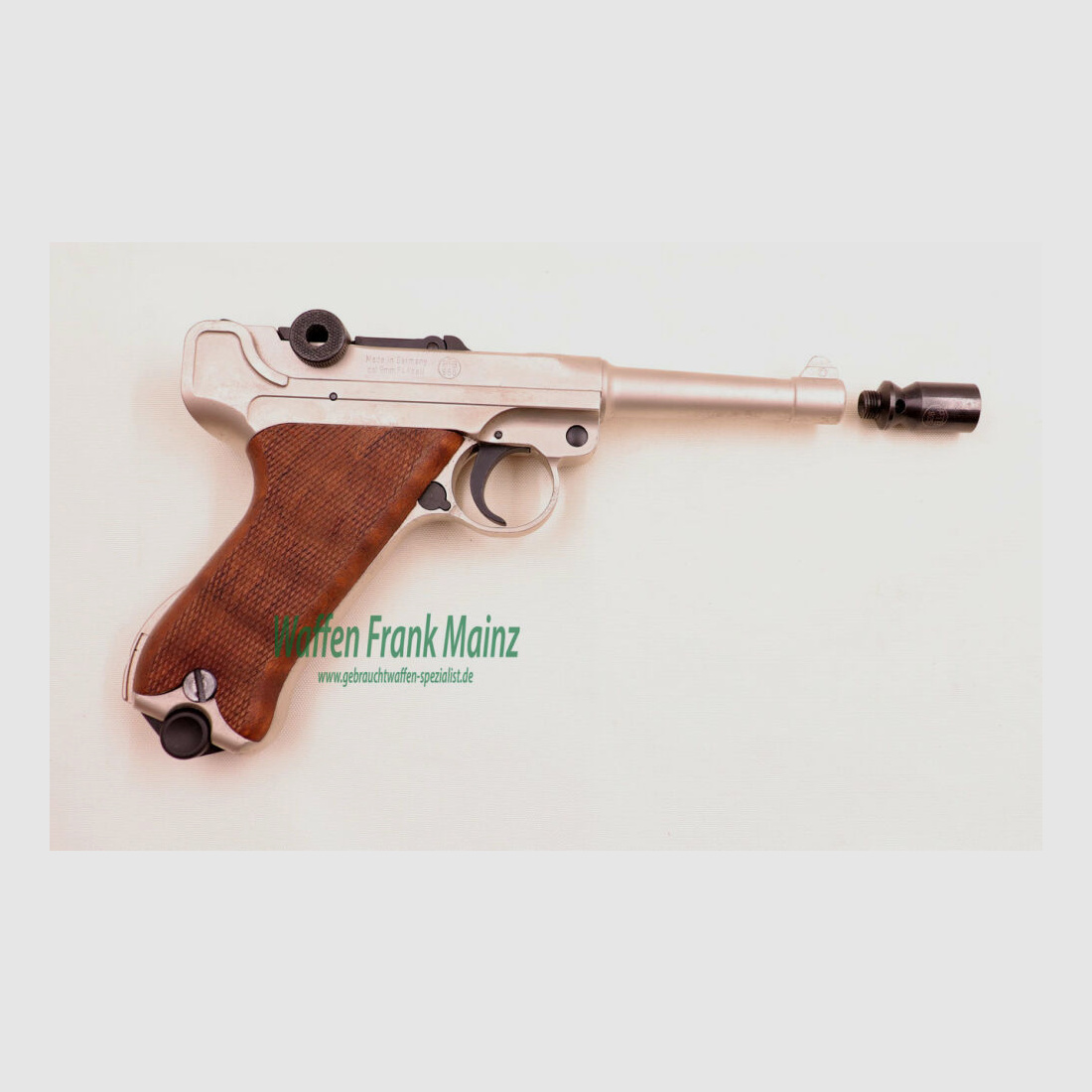 Melcher Cuno, Solingen ME P08 matt vernickelt 9mm P.A.K.