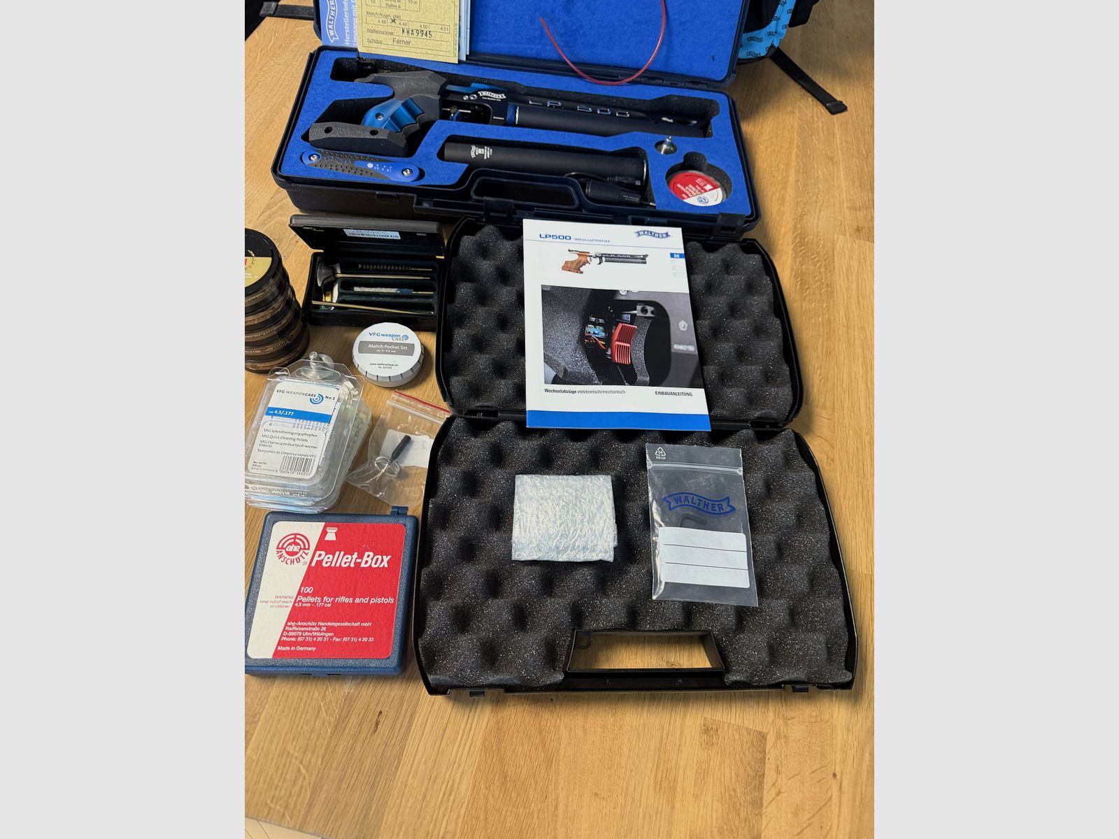 Walther LP 500 Meistermanufaktur mit el. Abzug, blau, 5D Griff M/L mit viel Zubehör