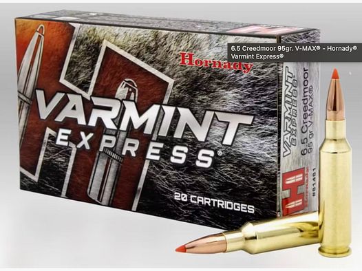 Hornady 81481 Munitions 6,5 Creedmoor 95grs. V-Max 20 pièces
