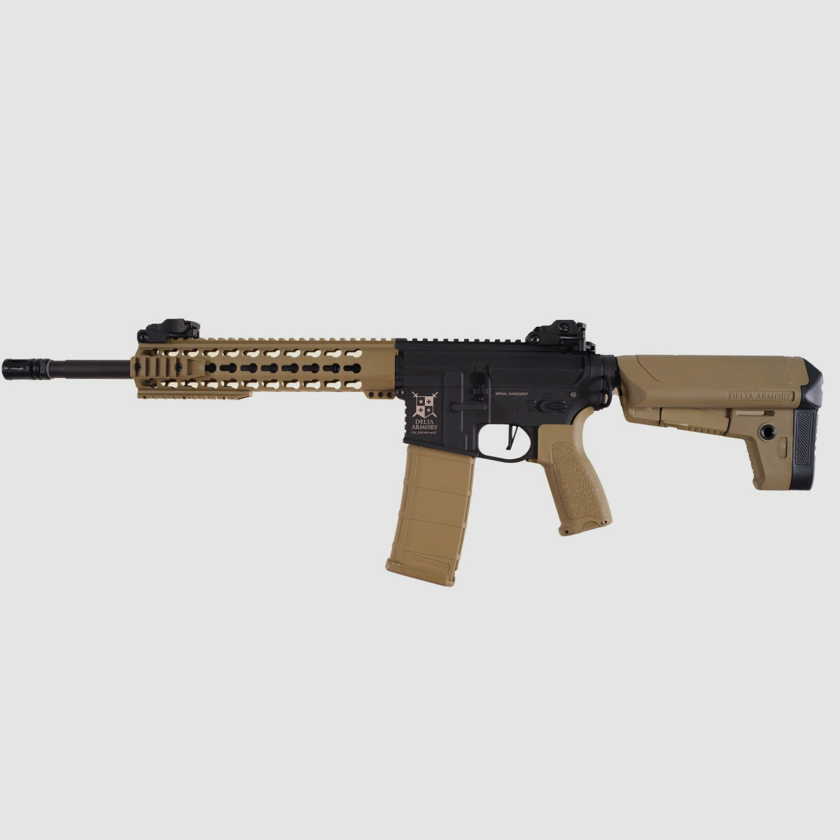 AR15 KeyMod 10 Zoll CHARLIE TAN/SCHWARZ S-AEG Softair Gewehr Frei ab 18 Jahren | Delta Armory Kopie
