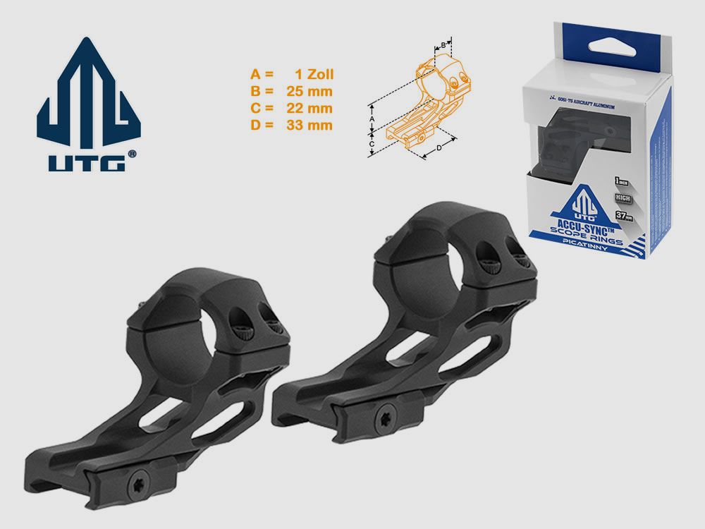 UTG 37 mm Versatz-Ringmontage AccuSync, 1 Zoll Mittelrohrdurchmesser, fĂĽr Weaverschiene, hoch