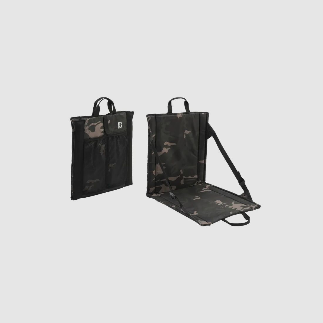 Folding seat with carrying handle + mesh pocket for 2 drink bottles - Dark Camo