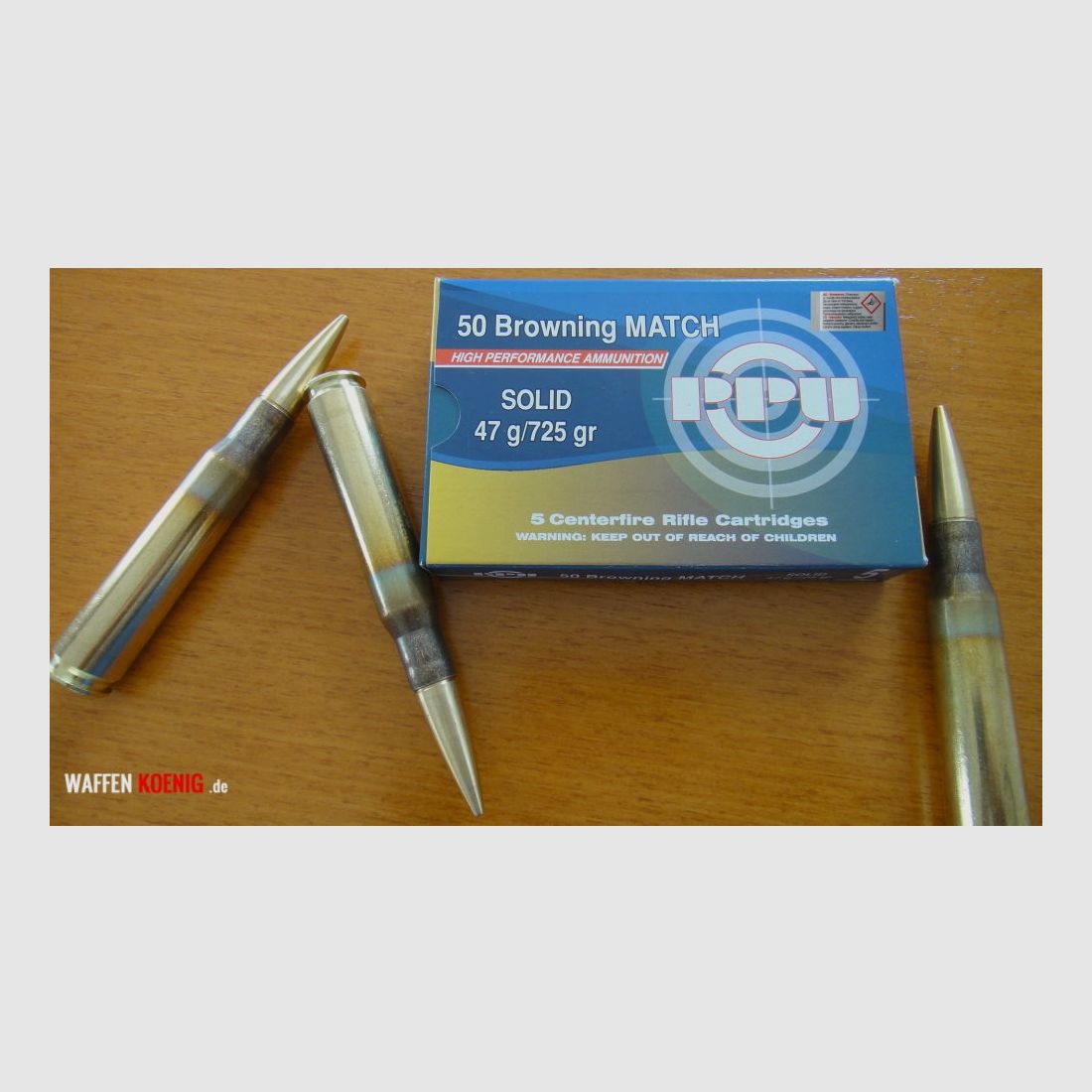 PPU Partizan 5 Stück Patronen-50 BMG mit Solid Messing Match Geschoss