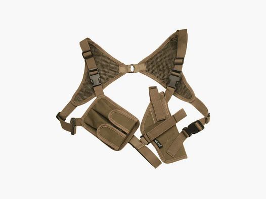 Schulterholster, Farbe: Coyote (Beige), Rechts- und Linkshänder + Magazintasche, Cordura-Gewebe