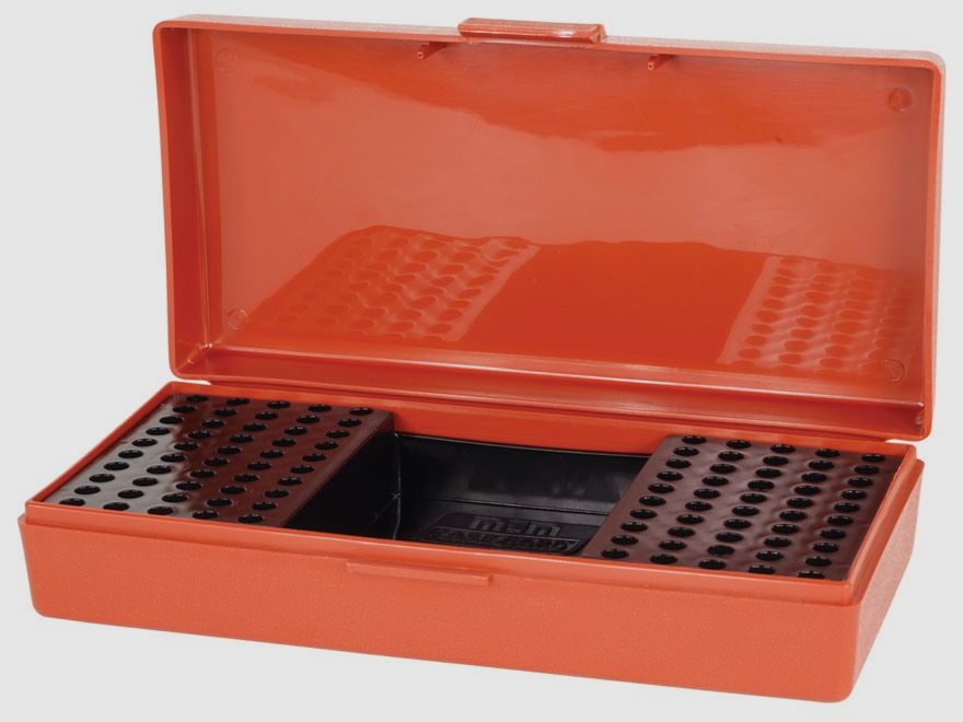 MTM Scatola per Competizioni Calibro Piccolo SB-200-32 marrone-rossiccio con coperchio a ribalta per 100 cartucce .22 LR