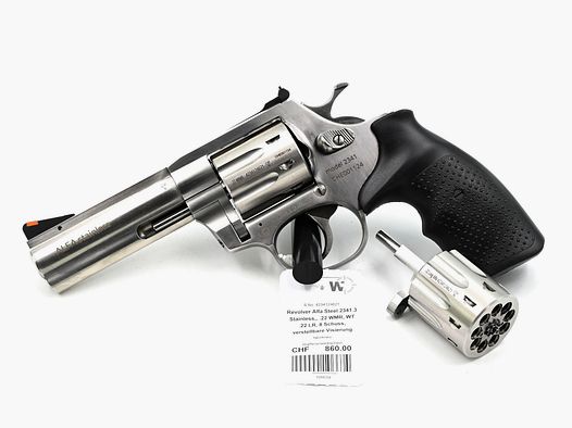 Revolver Alfa Steel 2341.3, Inossidabile, .22 Mag., WT .22 LR, 8 colpi, mirino regolabile