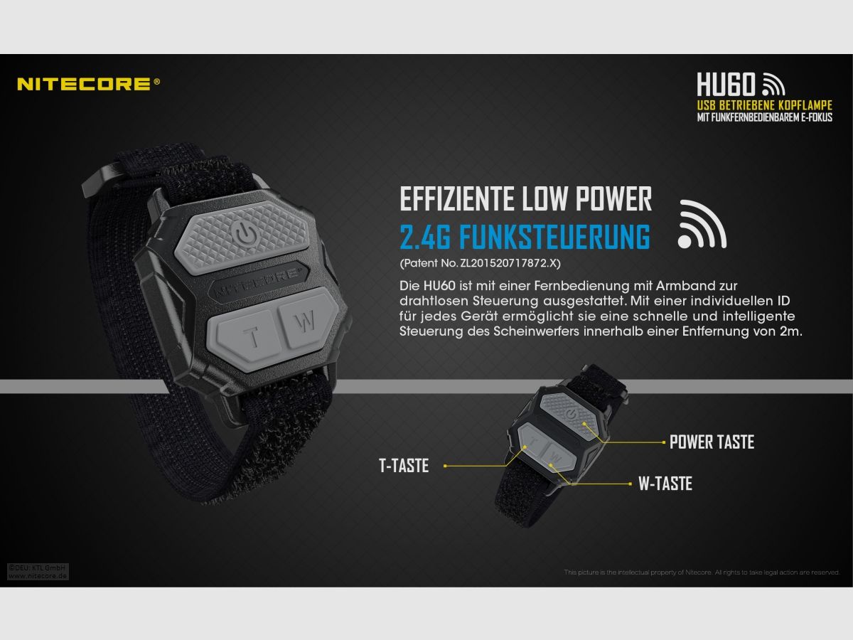Nitecore HU60WB-2 Stirnlampe 1600 Lumen elektronischer Fokus inklusive Fernbedienung